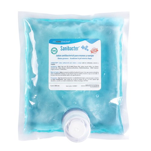 Sanibacter Jabón Antibacterial para Manos y Cuerpo con fragancia preempacado 800ml